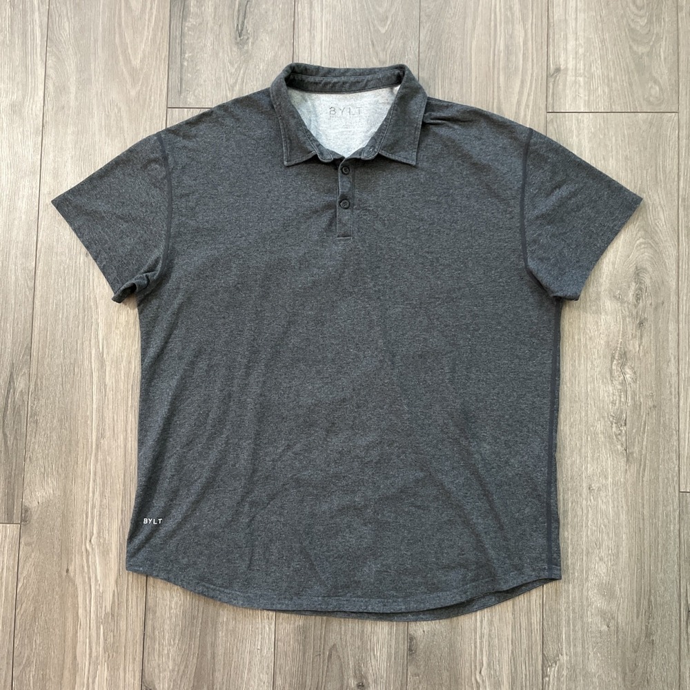 BYLT Mens 2XL Polo Shirt Short Sleeve Gray